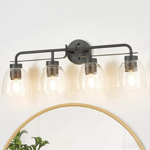 Vista 19 de Luces de tocador modernas de mediados de siglo de 16 pulgadas, lámpara dorada de 2 luces con pantallas de campana blancas esmeriladas, aplique