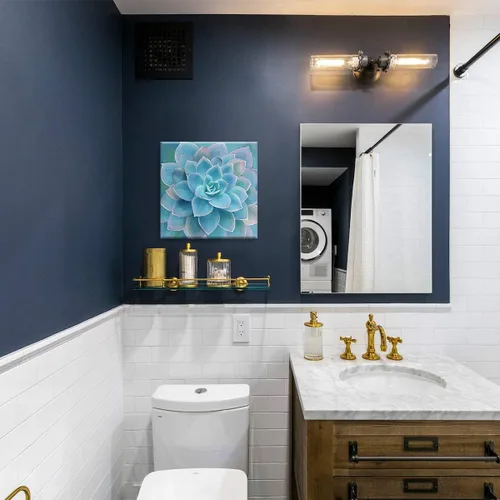 Vista 2 de Decoración de baño de suculentas azules, arte de pared enmarcado, moderno, popular, plantas de pared, impresiones en lienzo, decoración de pared
