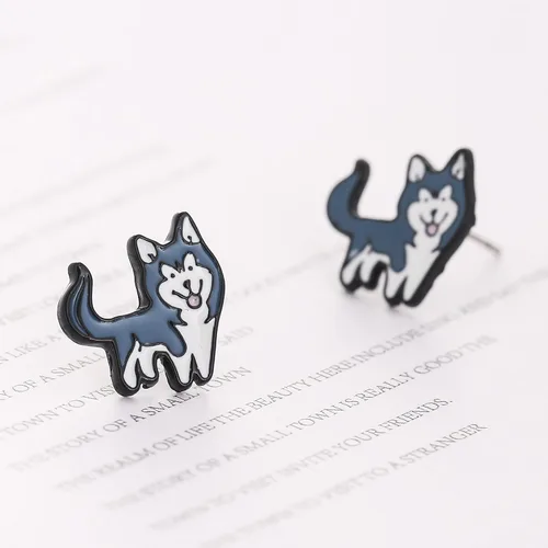 Vista 3 de Daisy - Pendientes de tuerca con esmalte para perro y cachorro, diseño de animales