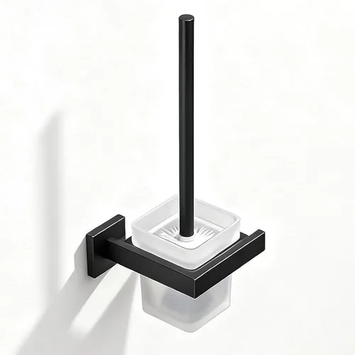 Vista 9 de NEWRAIN - Juego de cepillo y soporte de inodoro dorado cepillado, cepillo de inodoro montado en la pared con mango largo, cepillos de inodoro