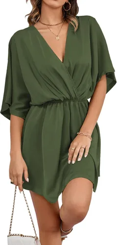 Vista 5 de LYANER Minivestido elegante de satén con cuello en V y volantes para mujer