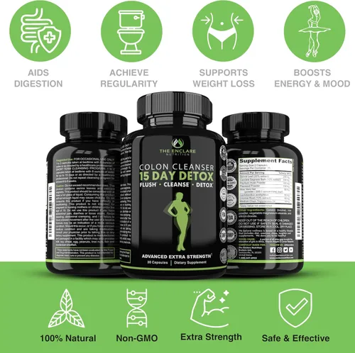 Vista 6 de Limpiador de colon Detox. Premium 15 días de acción rápida de desintoxicación píldoras de dieta, probióticos, fibra, laxantes naturales para aliviar