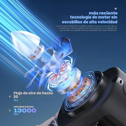 Vista 2 de Ventilador de cintura portátil, 4 velocidades, 13000 rpm, fuerte flujo de aire, ventilador de cinturón con hasta 22 horas de tiempo de trabajo