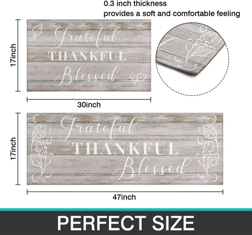 Vista 3 de Grateful Thankful Blessed - Juego de 2 alfombras de cocina antideslizantes beige y alfombrillas acolchadas cómodas para cocina, suelo de cocina