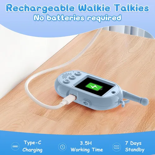 Vista 5 de Walkie Talkies de video para niños, paquete de 2 walkie talkie recargables con cámara y pantalla, radio de 2 vías de largo alcance