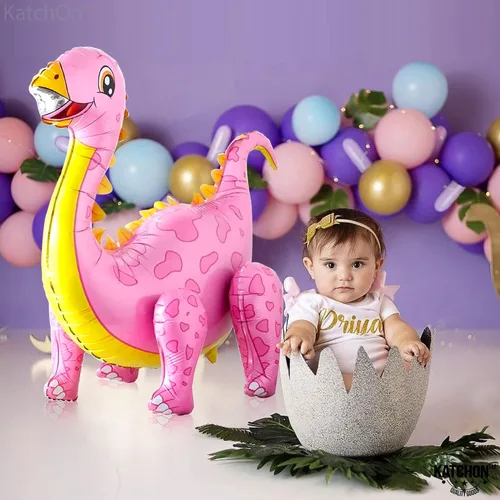 Vista 5 de KatchOn, Combo de globos grandes de dinosaurio rosa, 35 pulgadas, paquete de 3, globos de dinosaurio rosa 3D para fiesta de cumpleaños, globos