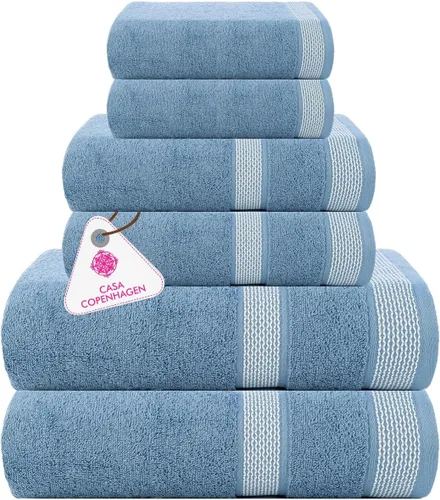 Vista 36 de CASA COPENHAGEN Bella - Juego de toallas de 6 piezas, color gris a rayas, 21.16 oz/m², 2 toallas de baño, 2 toallas de mano y 2 toallas pequeñas