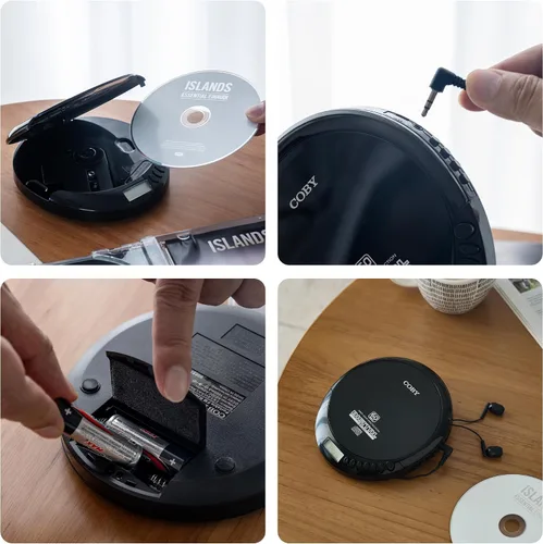 Vista 6 de Coby Reproductor de CD Bluetooth portátil con radio FM y auriculares, disco recargable anti-salto con reproducción de MP3, entrada AUX, súper bajo