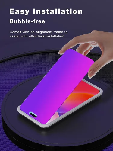Vista 5 de GIGIKISS Protector de pantalla de privacidad compatible con iPhone 15 Pro Max de 6.7 pulgadas, degradado morado, antiespía, anti luz azul, protector