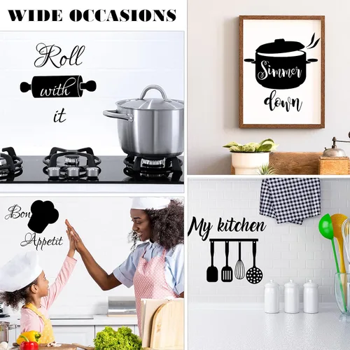 Vista 6 de Seajan 3 calcomanías de pared de cocina, citas de cocina, calcomanías de pared con letras divertidas de vinilo, utensilios divertidos, calcomanías