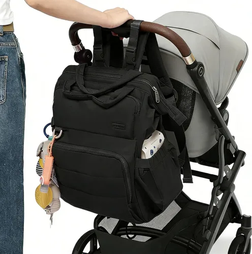 Vista 6 de BELALIFE Mochila para pañales para bebés, mochila de viaje para mamás papás, con cambiador, soportes para botellas aislados y correas