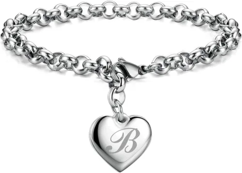 Vista 23 de Monily Regalos de cumpleaños para mujer, pulseras con dije inicial para mujer, letras del alfabeto y corazón, pulsera para mujer A: Corazón