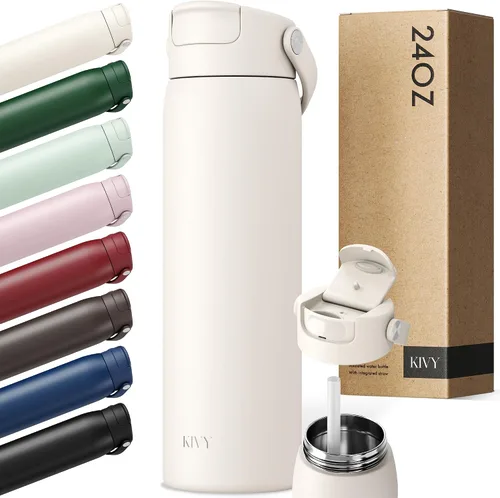 Vista 16 de KIVY Botella de agua de acero inoxidable con pajita 24oz - 24h fría 12h Rojo oscuro