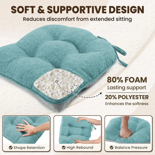 Vista 3 de downluxe Cojines para sillas de interior para sillas de comedor, almohadillas texturizadas para sillas de cocina con lazos y respaldo