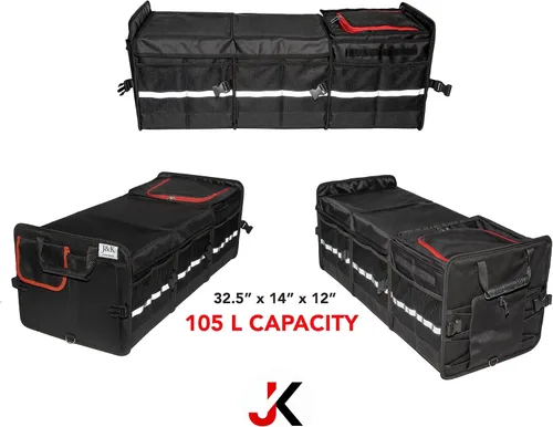 Vista 5 de J&K Organizador de maletero de coche para SUV, camión, furgoneta, sedán, organizador plegable de múltiples compartimentos, almacenamiento
