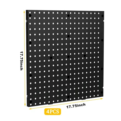 Vista 2 de Pegboard Smith Paneles de plástico negro de 17.75 x 17.75 pulgadas, tablero de clavijas de organización de herramientas de garaje, juego de 4