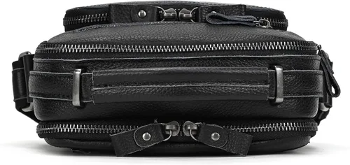 Vista 9 de Bolso pequeño de cuero para hombre, bandolera de cuero genuino y bolsa de hombro para hombres, bolsillos con cremallera, bolso de mano para hombre