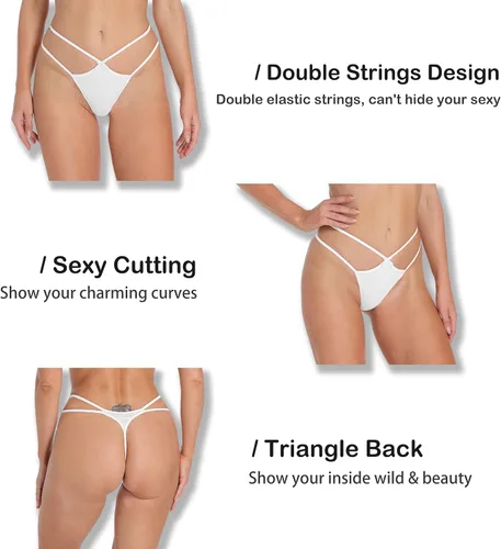 Vista 3 de Sexy Stretch Blend Micro T Back Low Rise Cheeky Exotic Tangas Variedad de patrones invisibles para mujer, Ropa interior regular y talla grande