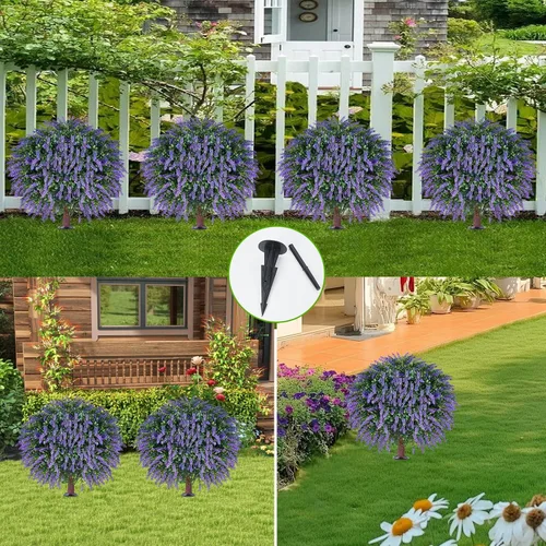 Vista 5 de Paquete de 4 árboles topiarios artificiales de lavanda de 24 pulgadas