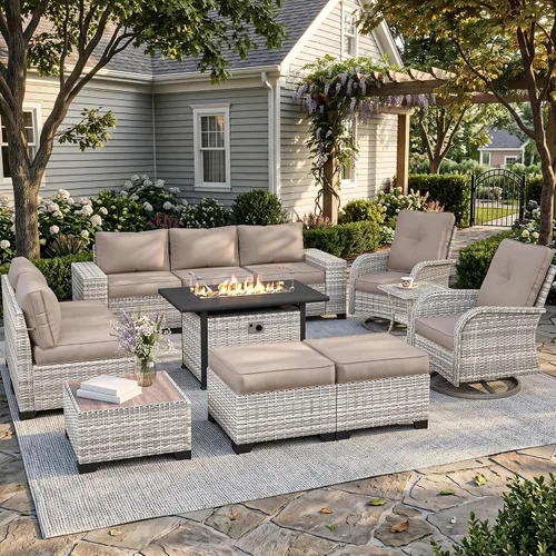 Vista 104 de Muebles de patio al aire libre conjunto PE mimbre ratán al aire libre sofá seccional Gris