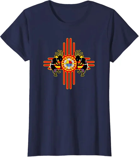 Vista 29 de Native American Kokopelli Kachina Zia Symbol 2 - Camiseta divertida para fanáticos, Negro
