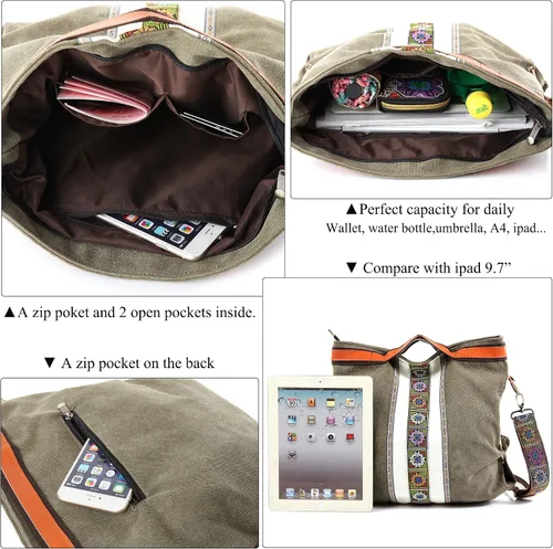 Vista 5 de Bolso cruzado de lona para mujer, bolso de hombro vintage resistente