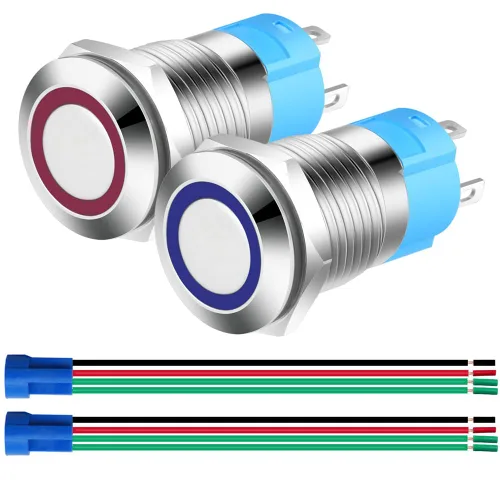 Vista 9 de Gebildet Interruptor de botón de bloqueo automático de acero inoxidable de 0.47 pulgadas/0.472 in, 12 V-24 V, 3 A, símbolo de alimentación, LED