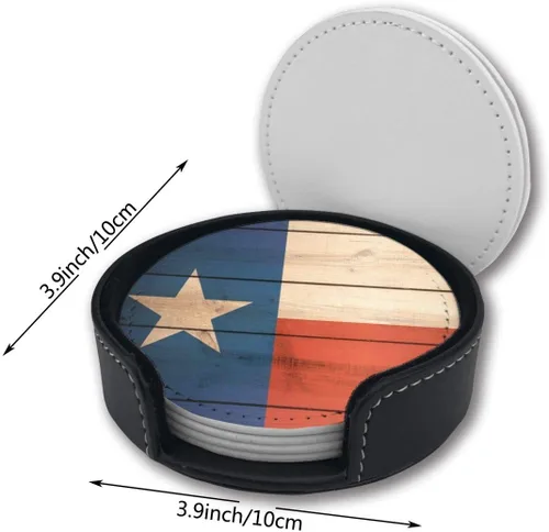 Vista 2 de Posavasos de madera con soporte para bebidas con la bandera de Texas, adecuado para tipos de tazas, juego de 6 Suitable For Kinds Of Cups