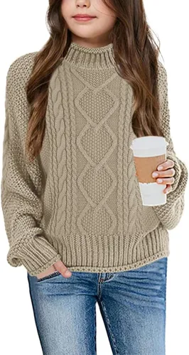Vista 6 de Imily Bela Suéteres de Cuello Alto para Niñas Niños Ropa de Punto con Manga Murciélago Suéter Grueso Pullover Jumper A-Apricot
