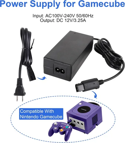 Vista 2 de Fuente de alimentación y cable AV para Gamecube adaptador de corriente CA NGC y juego de cables AV cable de alimentación y cable AV compatible
