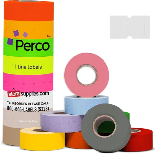 Vista 36 de Etiquetas azules Perco de 1 línea - 8 rollos, 1 funda, 8,000 etiquetas en blanco para pistolas de precio y fecha de 1 línea Perco - Fabricadas