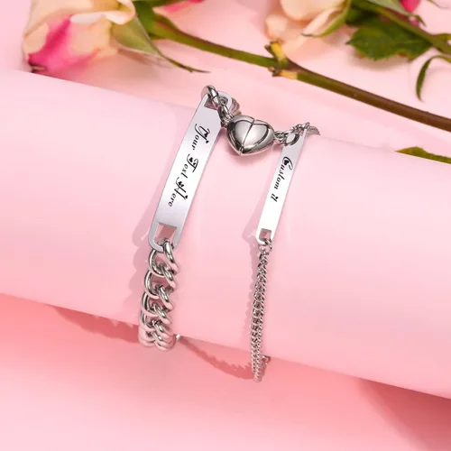 Vista 4 de MPRAINBOW - Pulseras personalizadas trenzadas para parejas: pulseras con nombre personalizado y palabras de promesa grabadas, pulseras de atracción