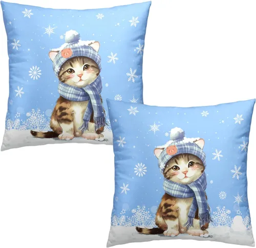 Vista 42 de Juego de 2 fundas de almohada patrióticas para exteriores, diseño de estrellas azules del 4 de julio, 16 x 16 pulgadas, fundas de almohada