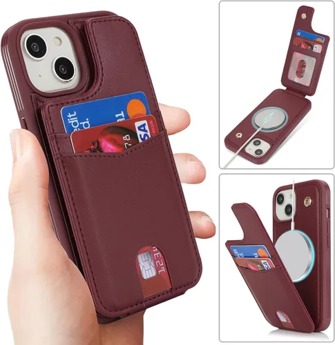 Vista 5 de SailorTech Funda para iPhone 11 con tarjetero, funda tipo cartera para iPhone 11 para mujeres y hombres con protección de piel MagSafe