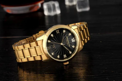 Vista 3 de Reloj pulsera IP chapado en oro, dial numérico romana de acero con estrás para hombre 003
