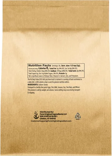 Vista 2 de Pure Original Ingredients Citrato de Sodio (4 oz) Conservante y Emulsionante para Gastronomía Molecular