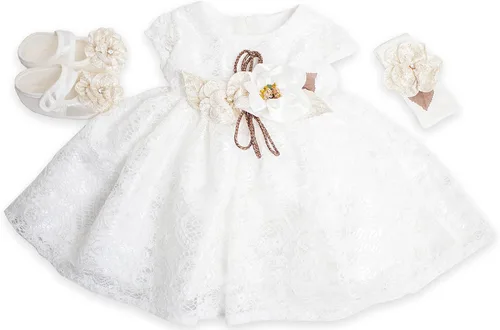 Vista 7 de Vestido de niña recién nacida, bautizo, vestido blanco bordado de encaje para bebé 0-3, vestido de niña de flores recién nacidas