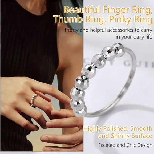 Vista 5 de PROSILVER 925 Sterling Silver Fidget Rings For Women Dainty Beads Spinner Ring For Anxiety Relief Size 4-12 Come Gift Box