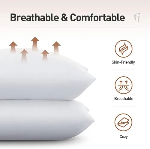 Vista 3 de Acanva Almohada básica de cama suave para dormir, tamaño Queen, color blanco, 2
