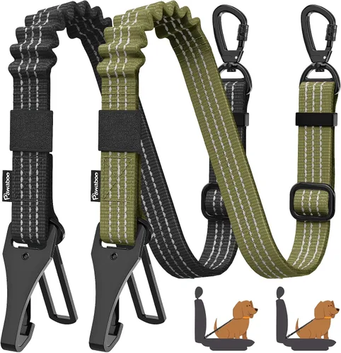 Vista 17 de Cinturón de seguridad para perros Pawaboo para coche, cinturón de seguridad para mascotas con reposacabezas y doble correa, 360° sin enredos para 2