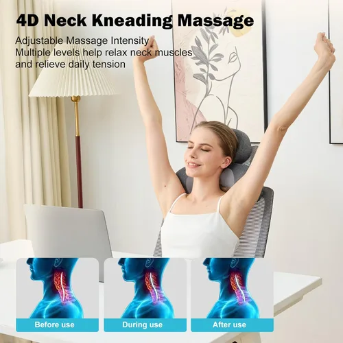 Vista 12 de 4D Kneading Shiatsu Neck and Shoulder Massager with Heat Cordless 2000mAh Rechargeable Memory Foam Massage Pillow, 4 Rotating Nodes, Low Noise, for