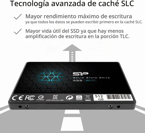 Vista 4 de Silicon Power 512GB SSD 3D NAND A55 SLC Cache Performance Boost SATA III 2.5" 7mm (0.28") SSD Unidad interna de estado sólido (SU512GBSS3A55S25EC)