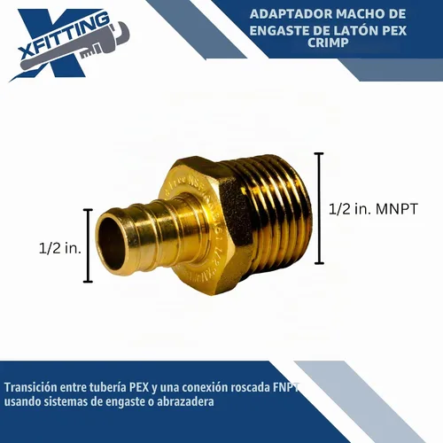 Vista 4 de XFITTING - Adaptador macho XFITTING de 1/2" Pex X 1/2", rosca NPT macho, versión crimpada Pex B