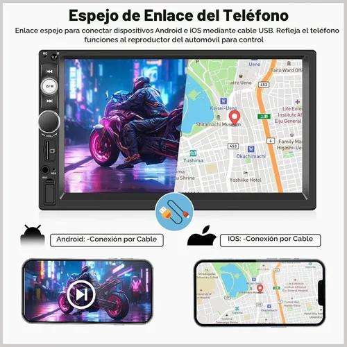 Vista 4 de UNITOPSCI Estéreo de auto de doble DIN con Apple CarPlay y Android Auto Bluetooth, pantalla táctil de 7 pulgadas, radio de auto de 2 DIN