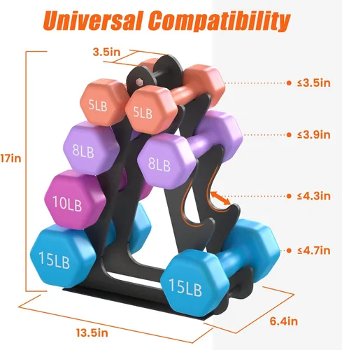 Vista 7 de 4-Tier Dumbbell Rack for 1-15 lb Weights, Holds 5 Pairs Space-Saving Sturdy A-Frame Stand for Home Gym, Weight Rack for Women's Dumbbell Set