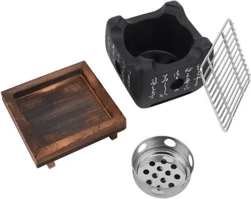 Vista 2 de Parrilla de barbacoa japonesa - Estufa de carbón portátil con placa de barbacoa y accesorios