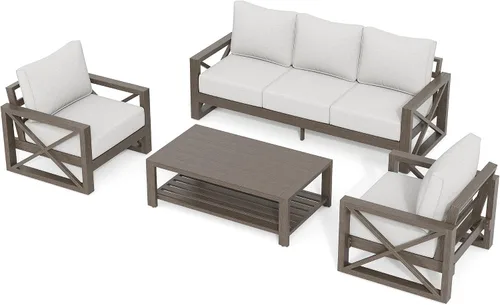 Vista 7 de UDPATIO Juego de muebles de patio al aire libre de aluminio, grano de Beige