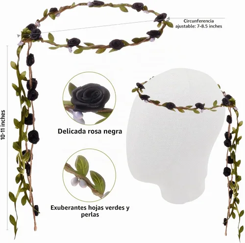 Vista 3 de Disfraz de hada Funcredible para mujeres y niñas - Alas de hada con luz y corona de flores, brillo - Alas de mariposa Negro