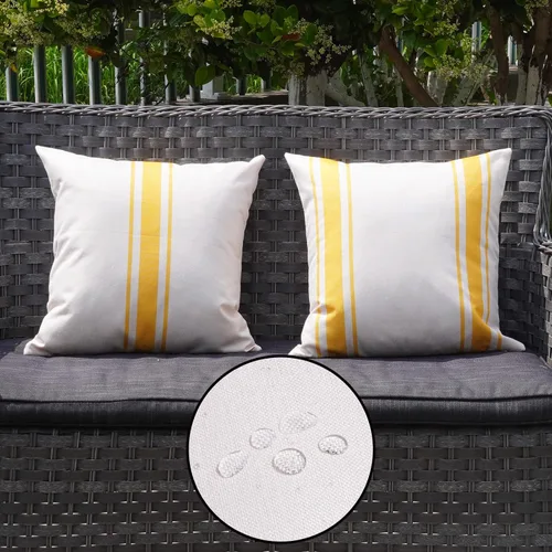 Vista 9 de ONWAY Juego de 2 fundas de almohada para exteriores impermeables de 16 x 16 pulgadas, fundas decorativas de lino, fundas de almohada de lino beige
