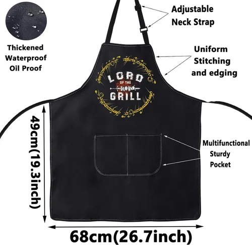 Vista 2 de WZMPA LOTR Delantal de cocina para fanáticos de la película, regalo de Lord Of The Grill Delantal ajustable con bolsillos para cocinar a la parrilla
